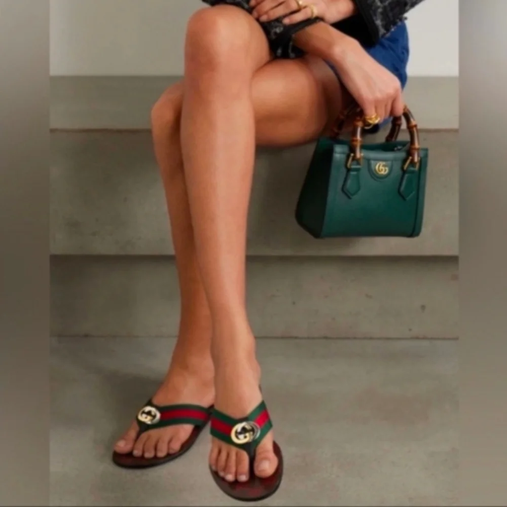 Gucci Kika Interlocking GG Red Green Thong Flip Flop Sandal Size EU 38 - Picture 14 of 16